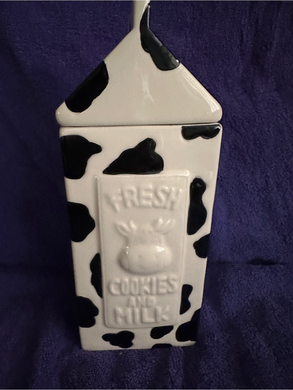 VTG Unique Houston Harvest Milk Carton Cow Print Cookie Jar Country Farmhouse